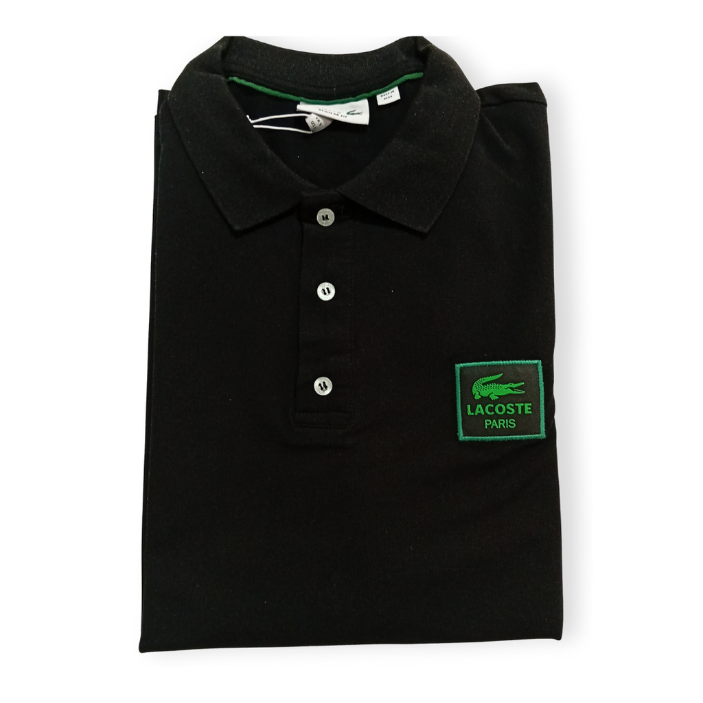 Polo Lacoste Paris Negra – Logo Verde Bordado – Talla L