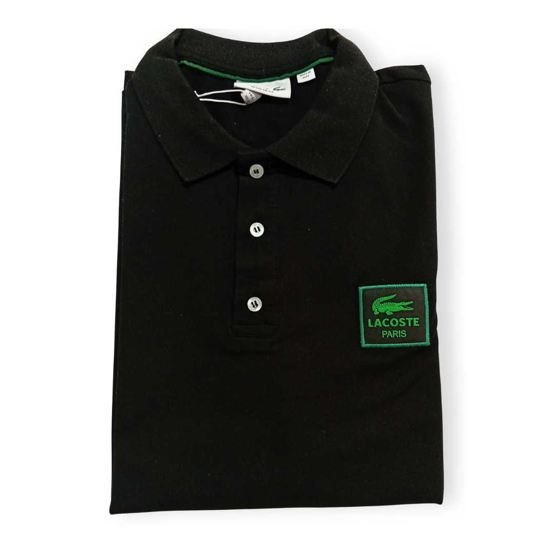 Polo Lacoste Paris Negra – Logo Verde Bordado – Talla L