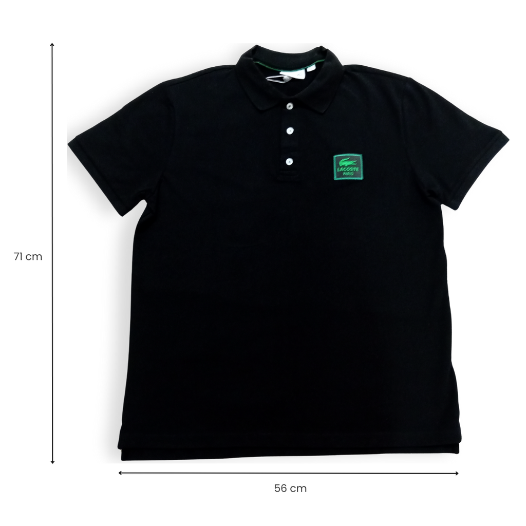 Polo Lacoste Paris Negra – Logo Verde Bordado – Talla L